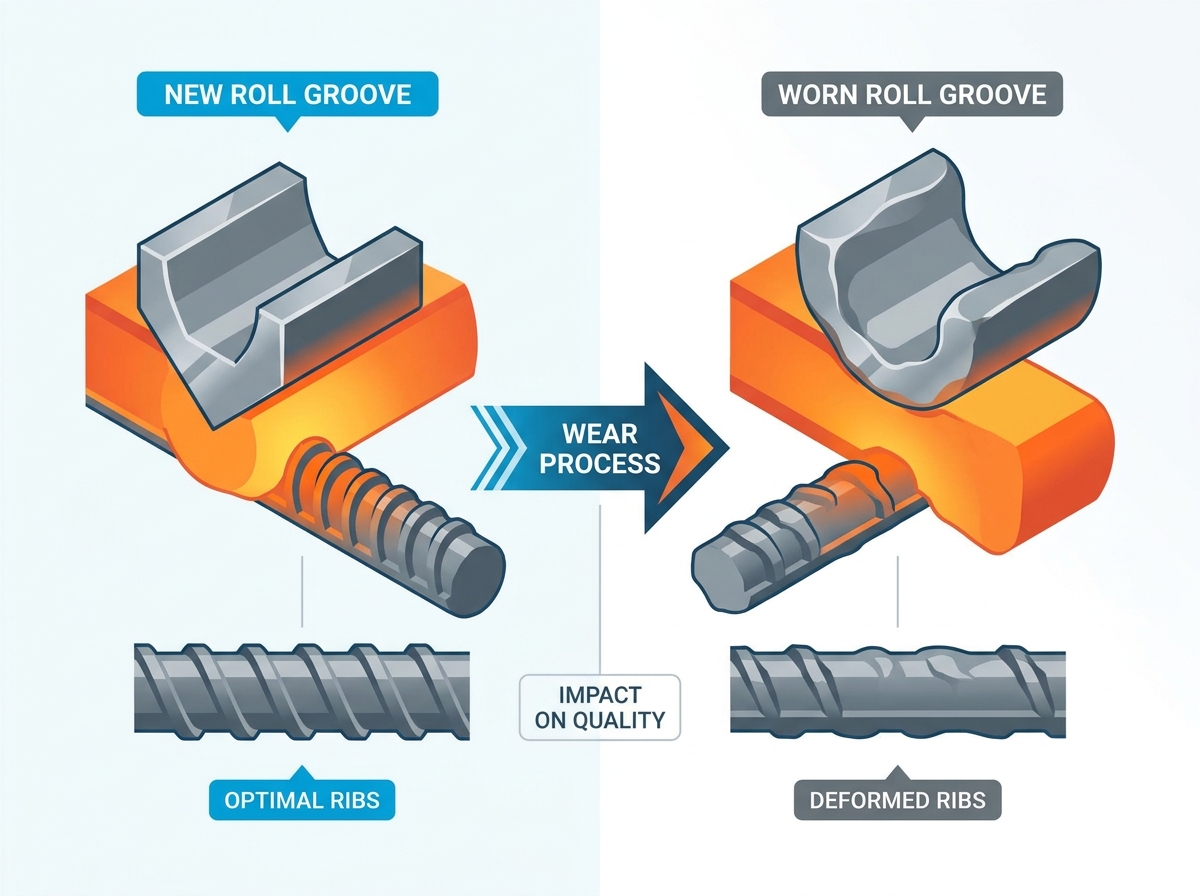 Rebar Roll Groove Wear Analysis and Surface Degradation