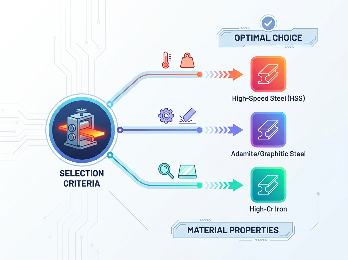 Rolling mill roll material selection
